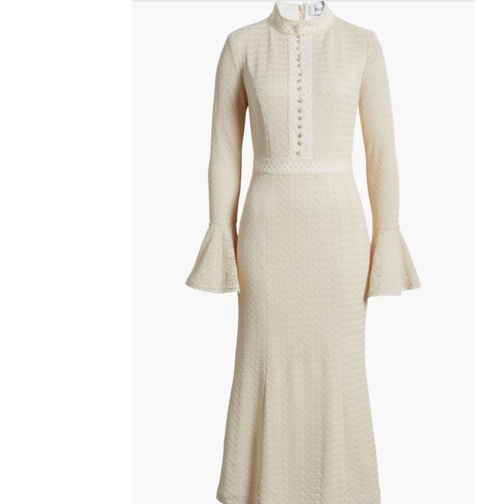 Elliatt Kailee textured crochet long bell sleeve midi dress boho large - Picture 4 of 14